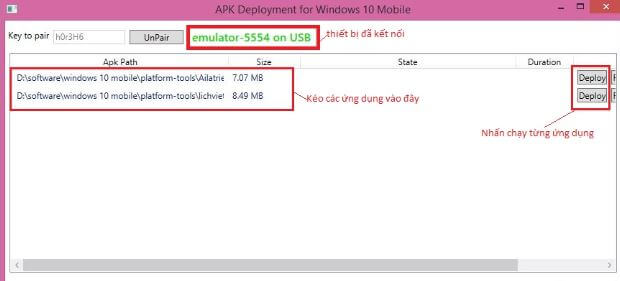 Cài đặt ứng dụng APK Deployment for Windows 10 Mobile trên máy tính