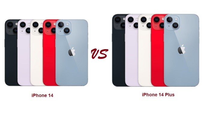 iPhone 14 (bên trái) và iPhone 14 Plus (bên phải)