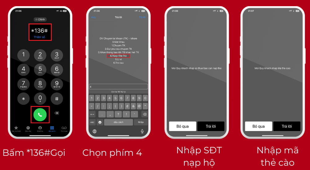 Nạp thẻ cho thuê bao khác qua USSD