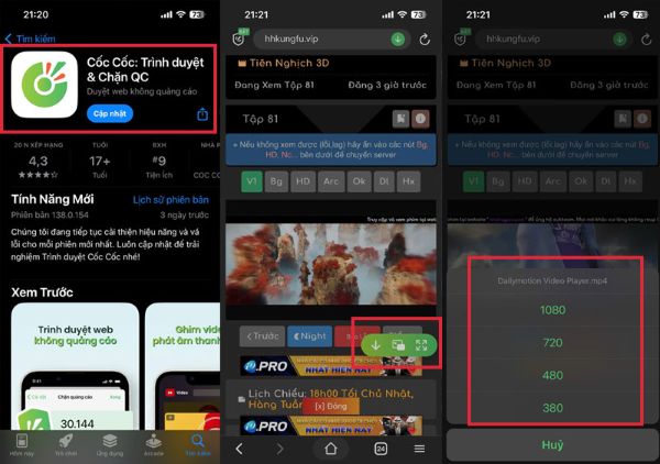 Tải phim trên web về iPhone bằng trình duyệt Cốc Cốc