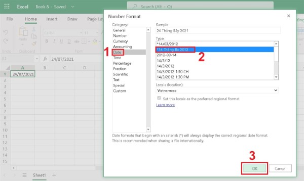 Trong tab Number, nhấn chọn Date