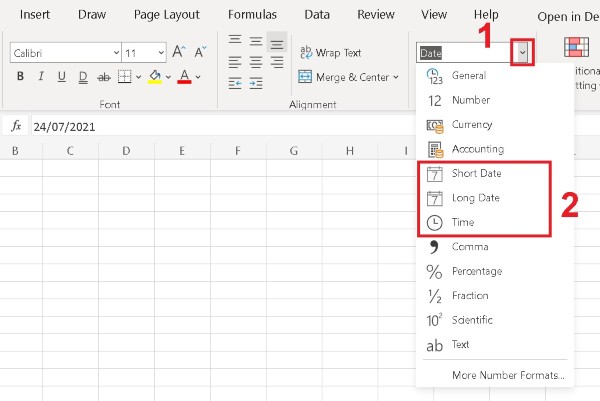 Nhấn vào menu thả xuống tại mục Number Format