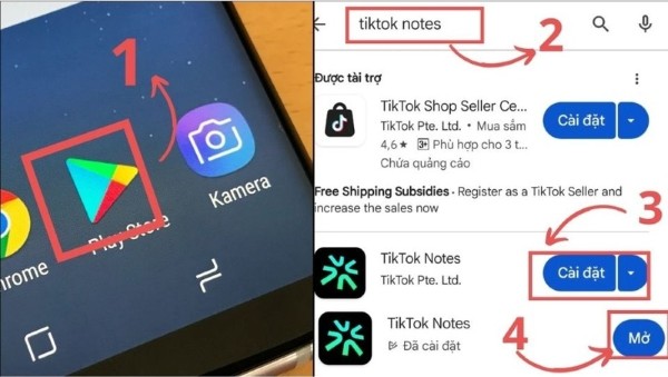 Tìm kiếm từ khóa “TikTok Notes” và nhấn chọn “Cài đặt”