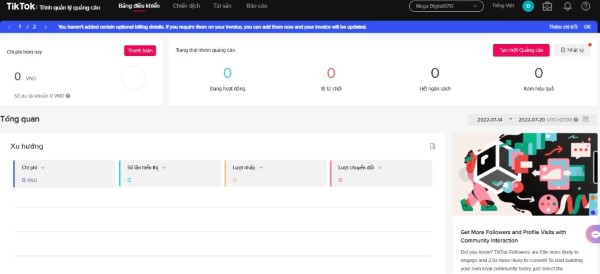 Đăng nhập vào trình quản lý quảng cáo của TikTok