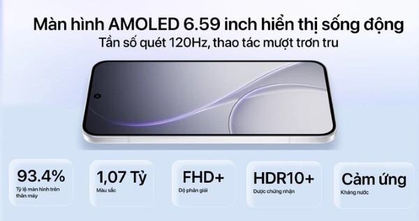 Màn hình OPPO Reno15 hiển thị sắc nét với chuẩn Full HD+